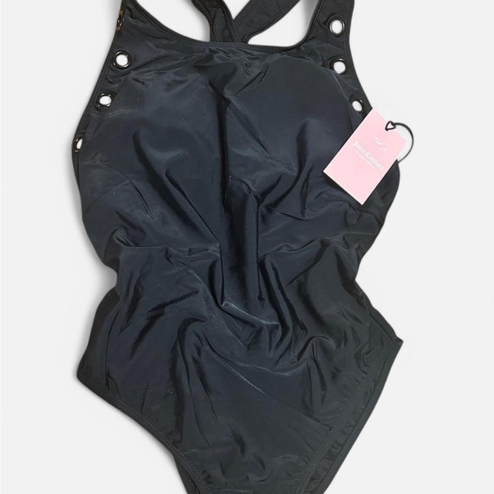 Juicy Couture Black One Piece Racerback Swimsuit NWT Retails $98. Bikercore Glam